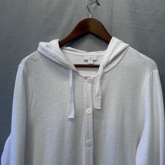 J. Jill Sweatshirt Jacket Womens Size L White Cotton Linen Beachy Coastal Hood - Picture 3 of 9